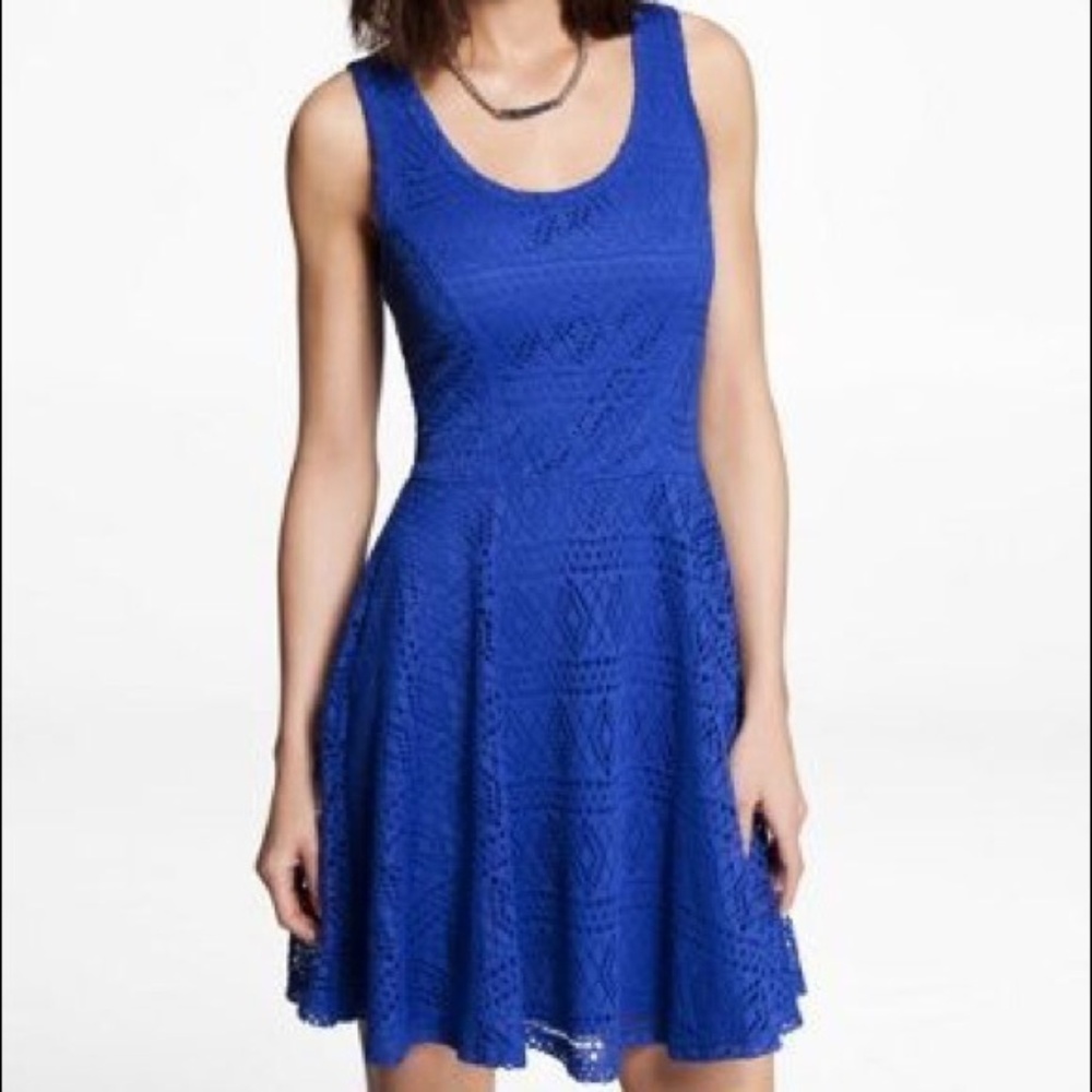 Express Blue Lace Skater Fit & Flare Dress Small